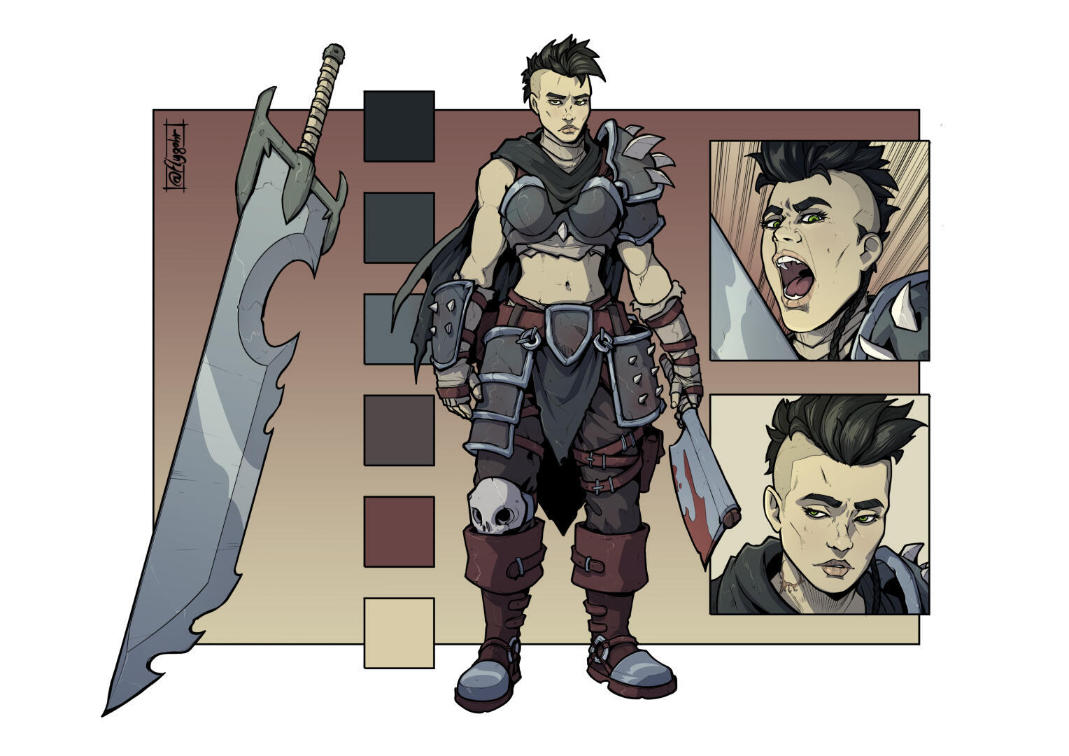 Ursa, human fighter character reference sheet